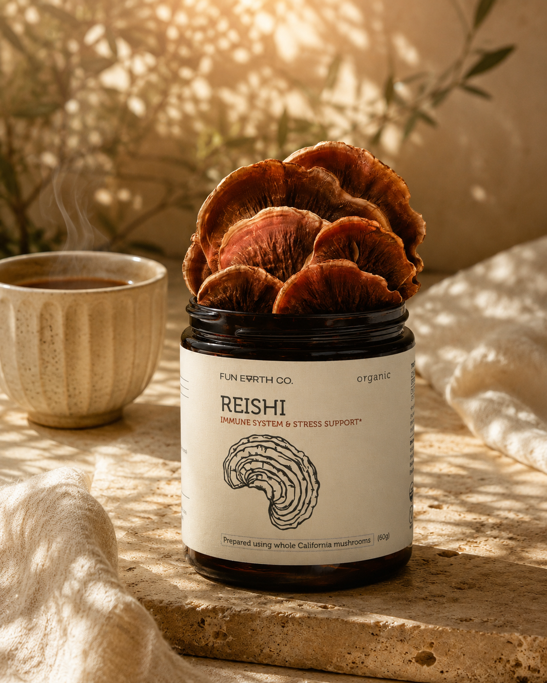 Fun Earth Reishi jar with Reishi mushrooms